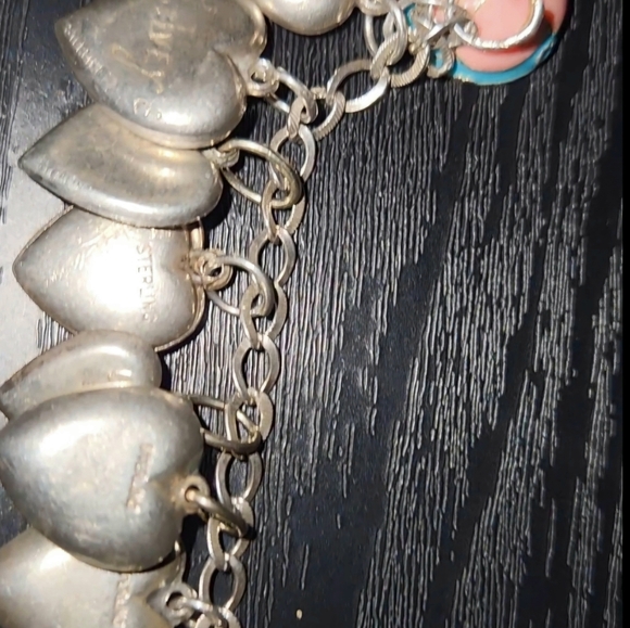 SOLD🔥💕Antique Victorian Sterling Silver 16 Puffy Heart Charm Bracelet Enamel - Picture 10 of 17